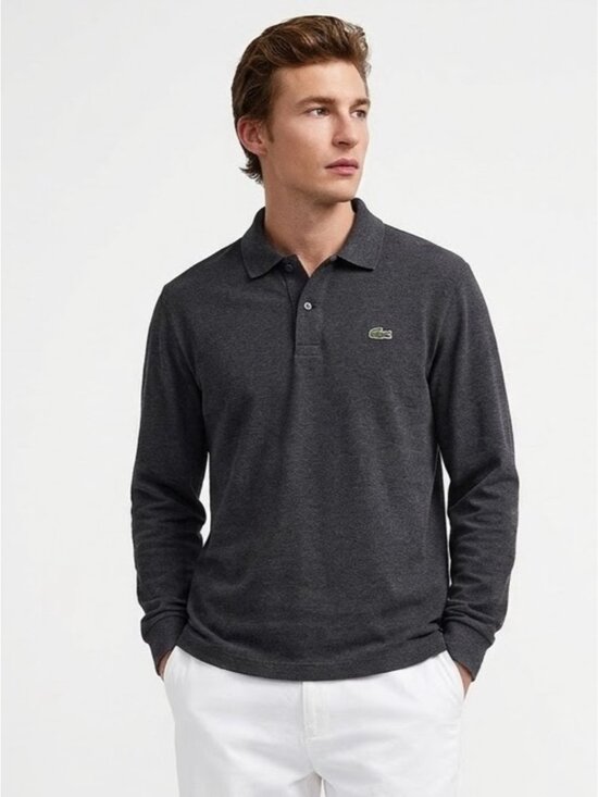Lacoste Other - Lacoste Dark Grey Long Sleeve Cotton Polo Shirt Embroidered Crocodile Logo XL